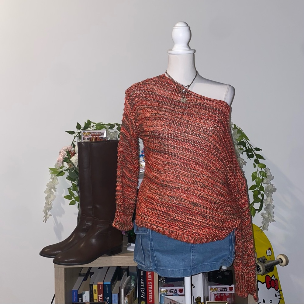 Zara knit 2000s style bohemian whimsical fairycore orange & red knit sweater